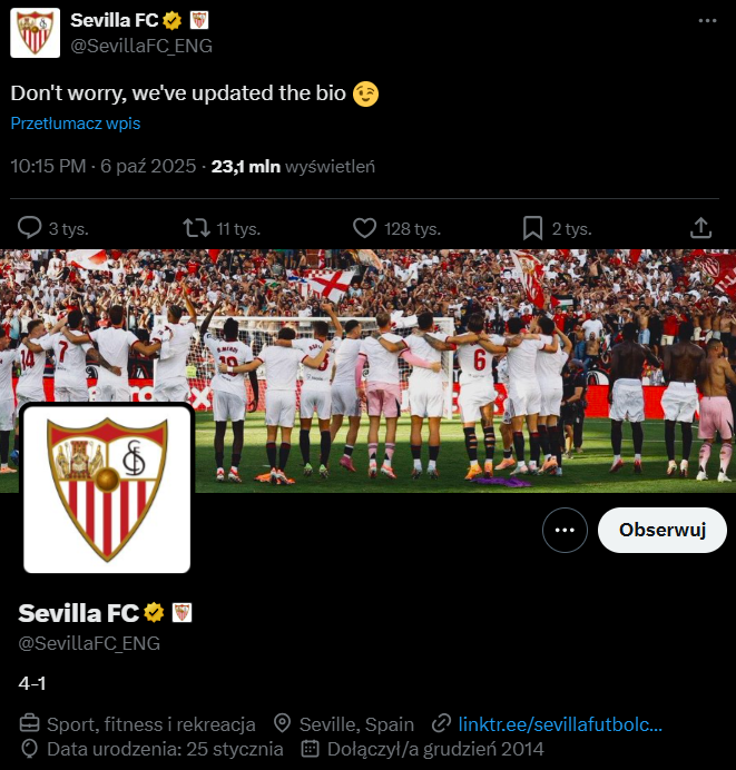 OPIS KONTA Sevilli po POKONANIU Barcy 4:1 xD